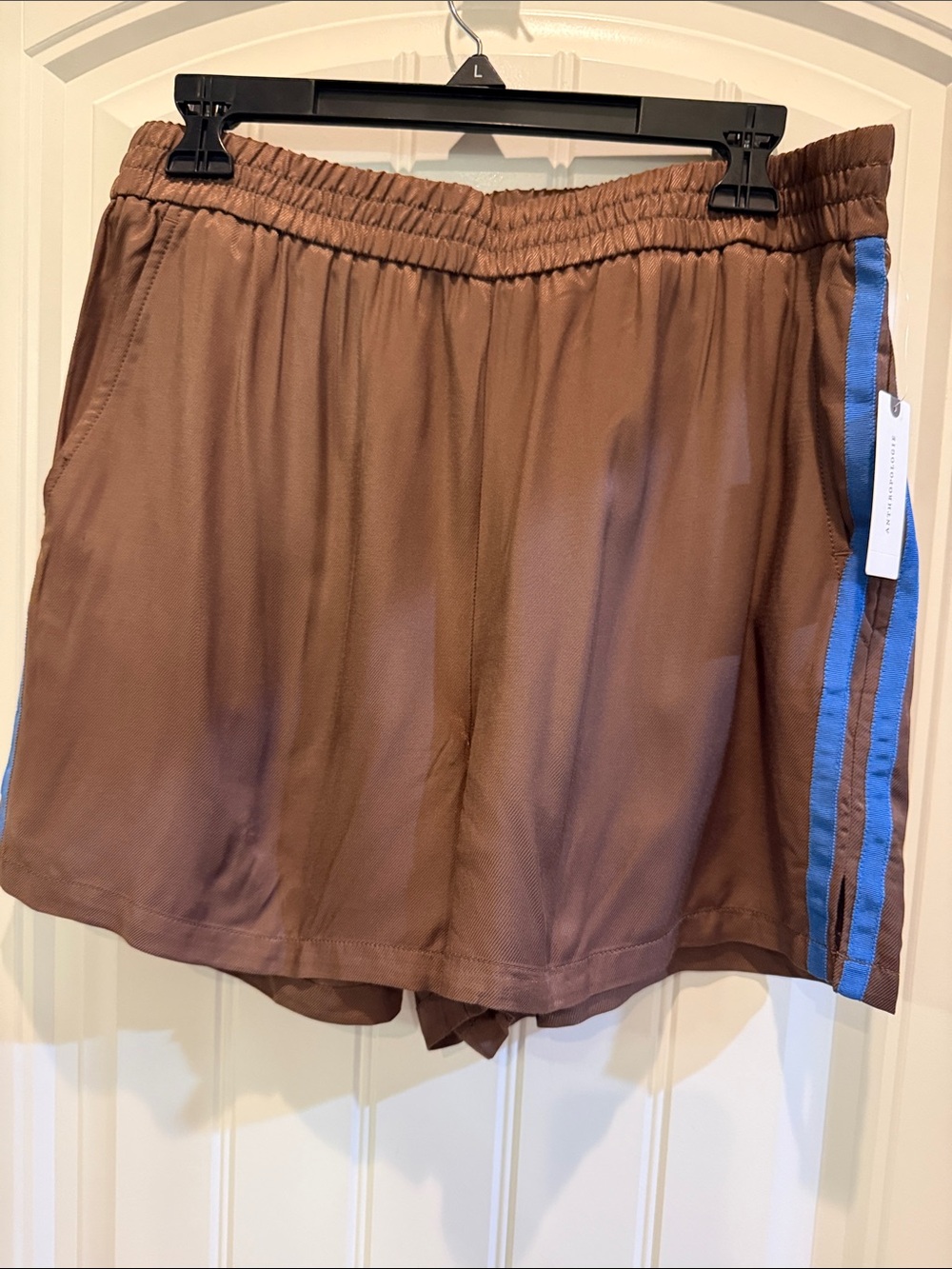 Maeve Brown Athletic Shorts with Blue Side Stripe